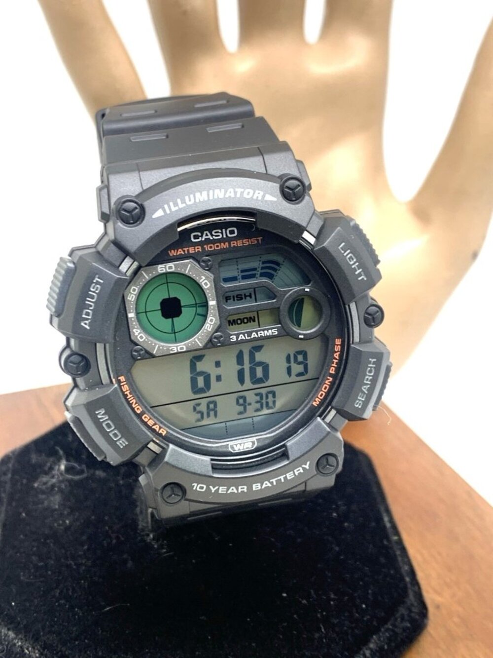 Casio Men's Watch WS1500H Fishing Timer Illuminator Quartz Black Resin 3518